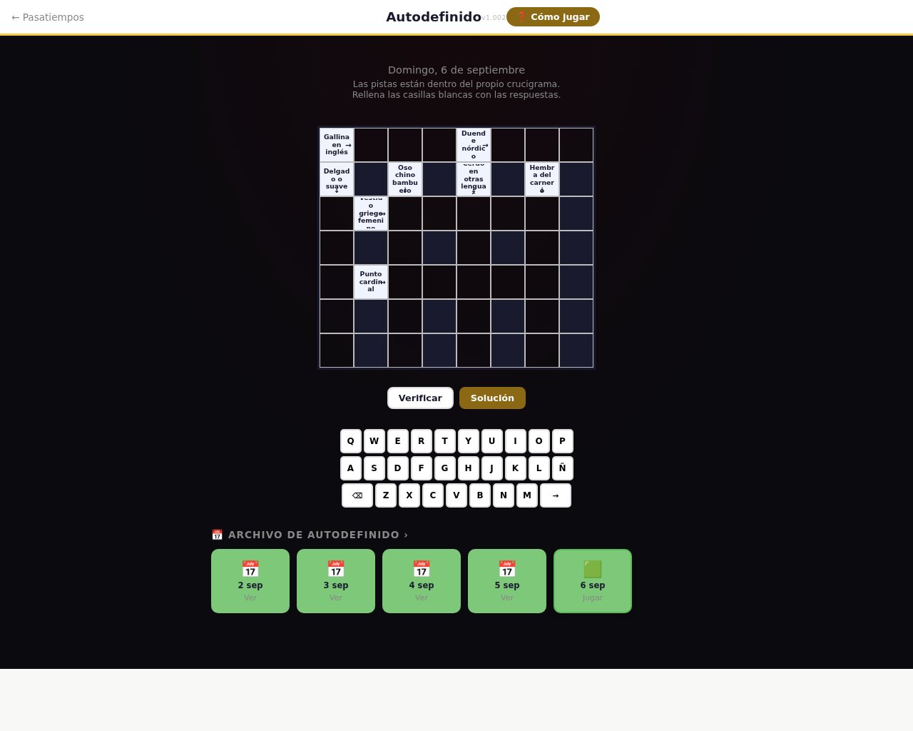 Autodefinido — Clue Crossword