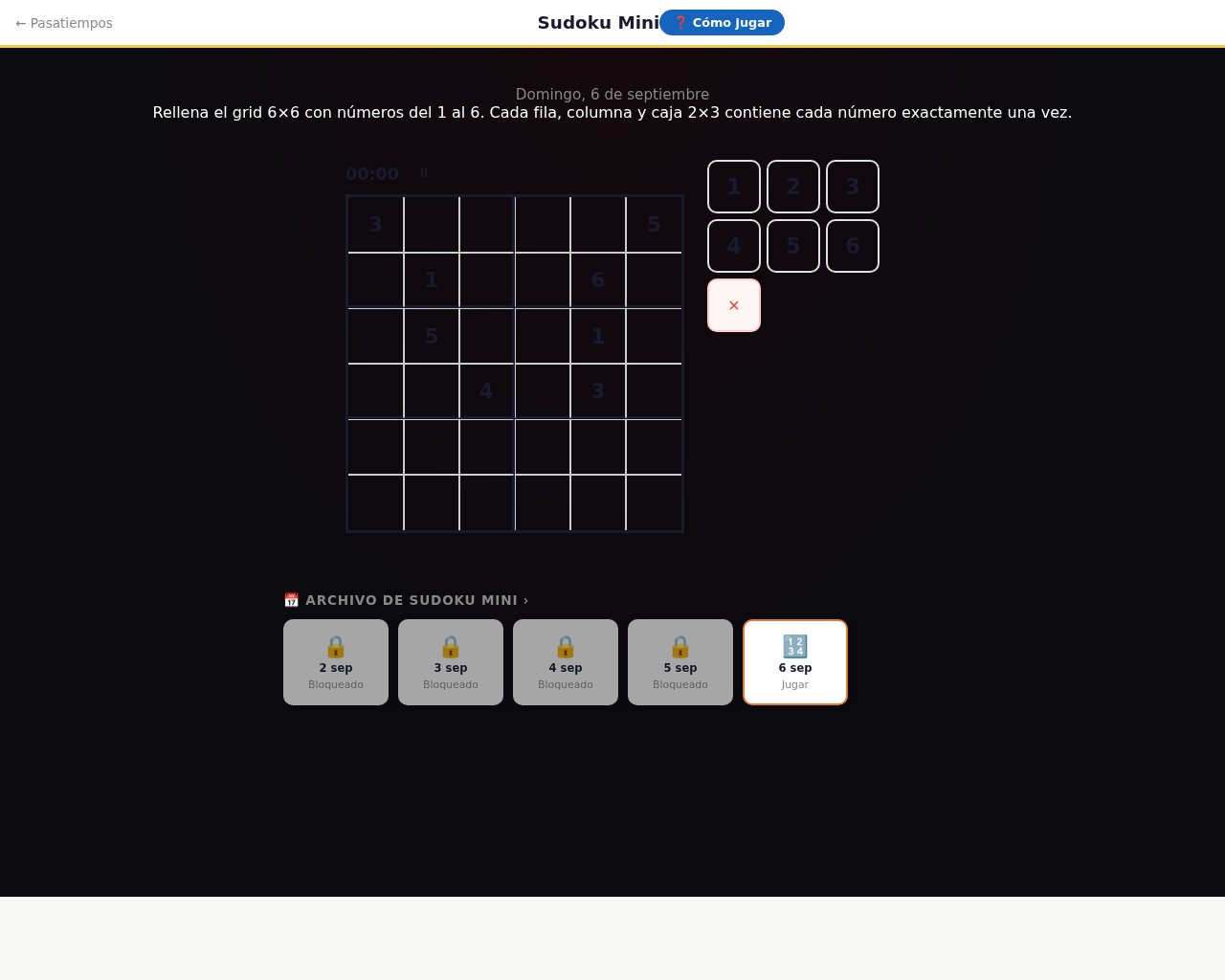 Sudoku Mini 6×6